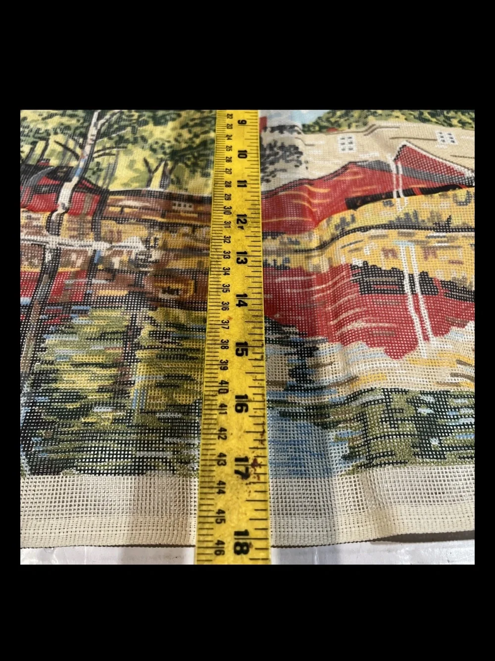 MARGOT DE PARIS VTG?  Printed Needlepoint Tapestry Canvas CountryHouse Lake